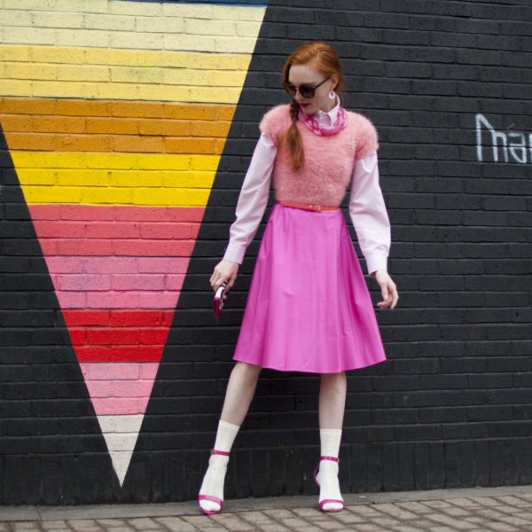 The Red Hand wearing all pink - Chaps dress, Ralph Lauren oxford, vintage accessories