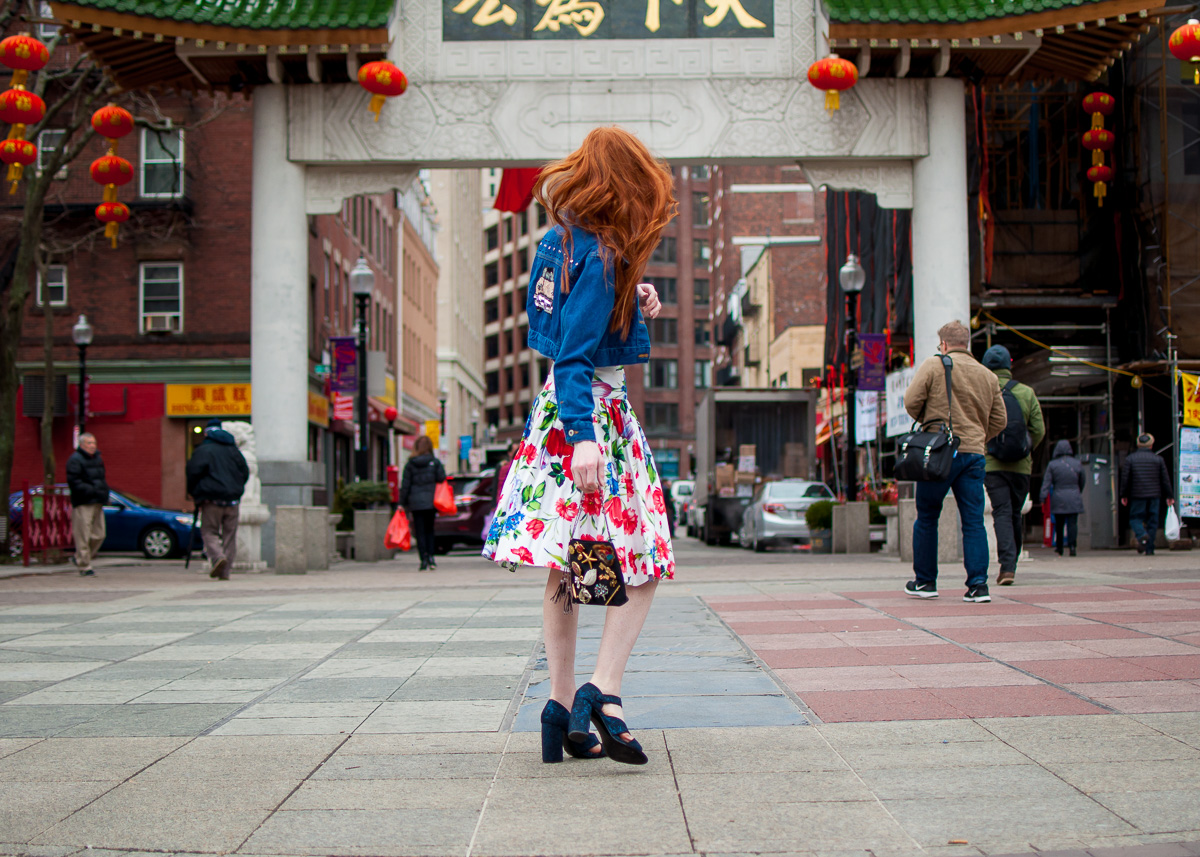 spring outfit in Boston Chinatown
