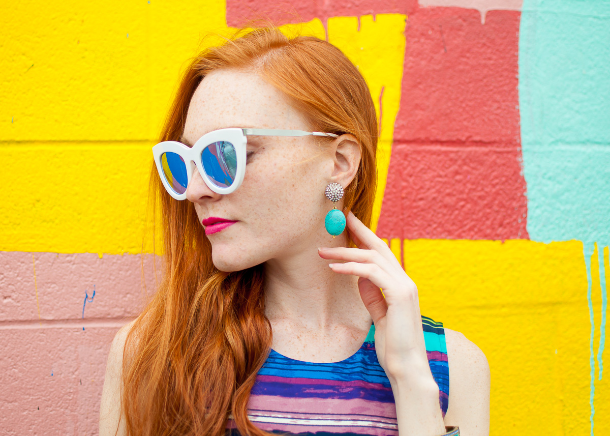Colorful Street Style - Quay Australia sunglasses, Heidi Daus earrings