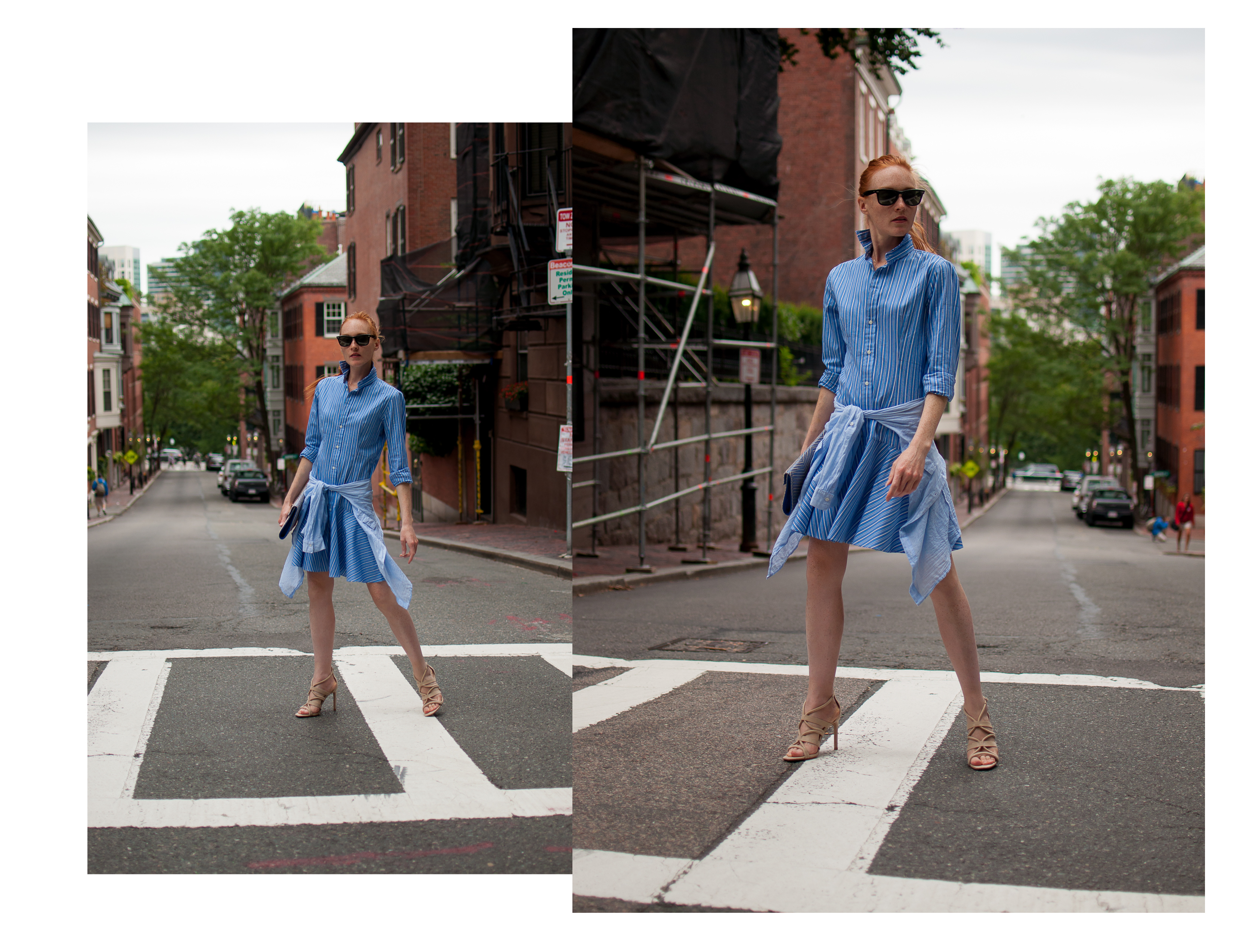 Ralph Lauren shirtdress and Zara heels on Beacon Hill Boston 
