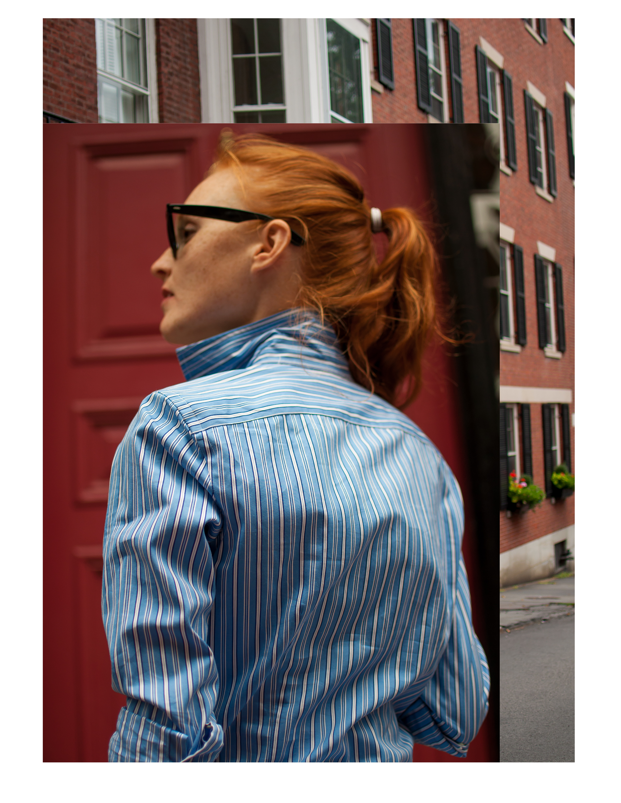 Ralph Lauren stripe shirtdress and ray-ban wayfarer sunglasses