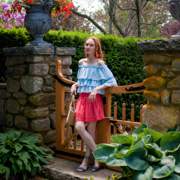 sweet wanderer off the shoulder tops with express skirt and steeve madden ankle tie sandals