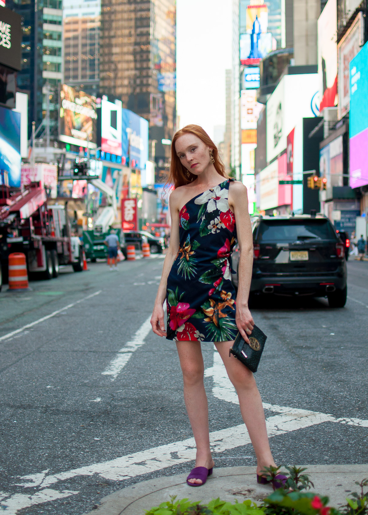 Times Square NYC tropical print Zara dress