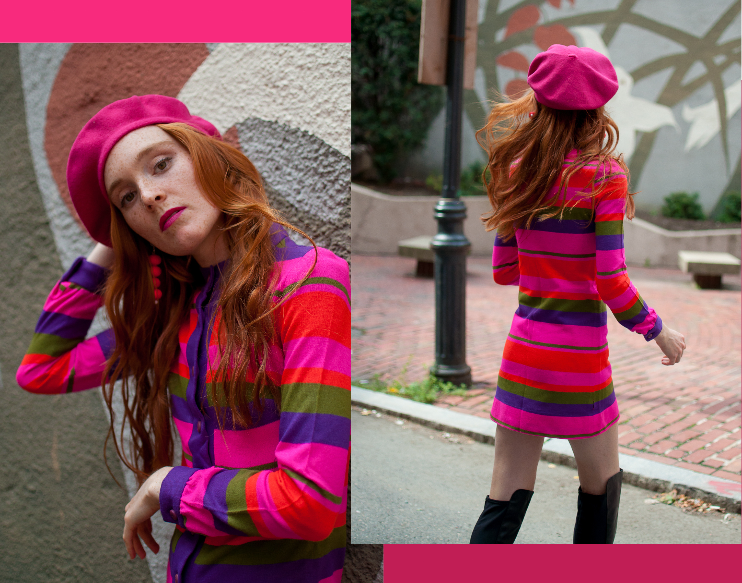 mini dress from The House of Findings with pink beret
