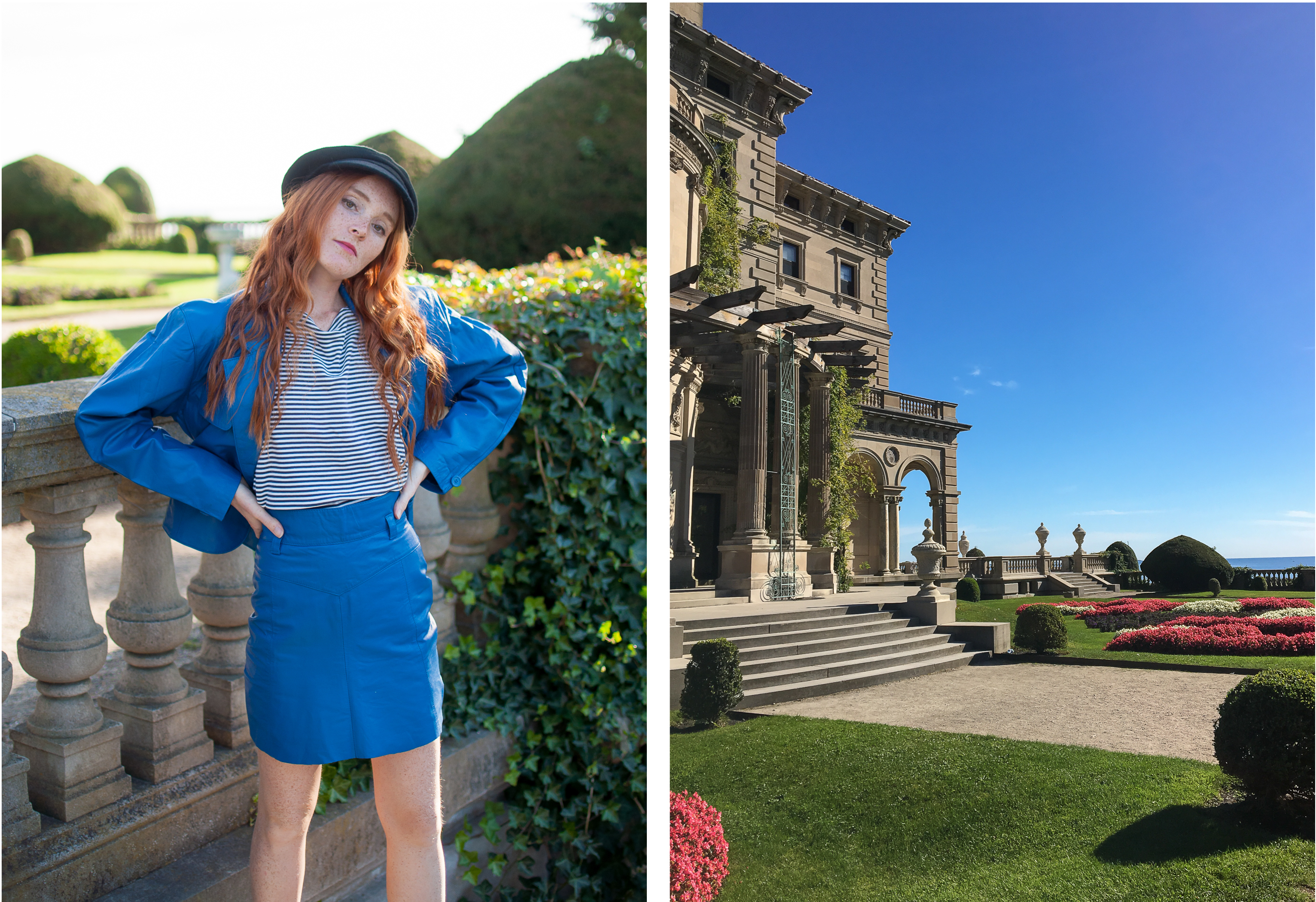blue leather jacket and mini skirt at The Breakers Newport RI