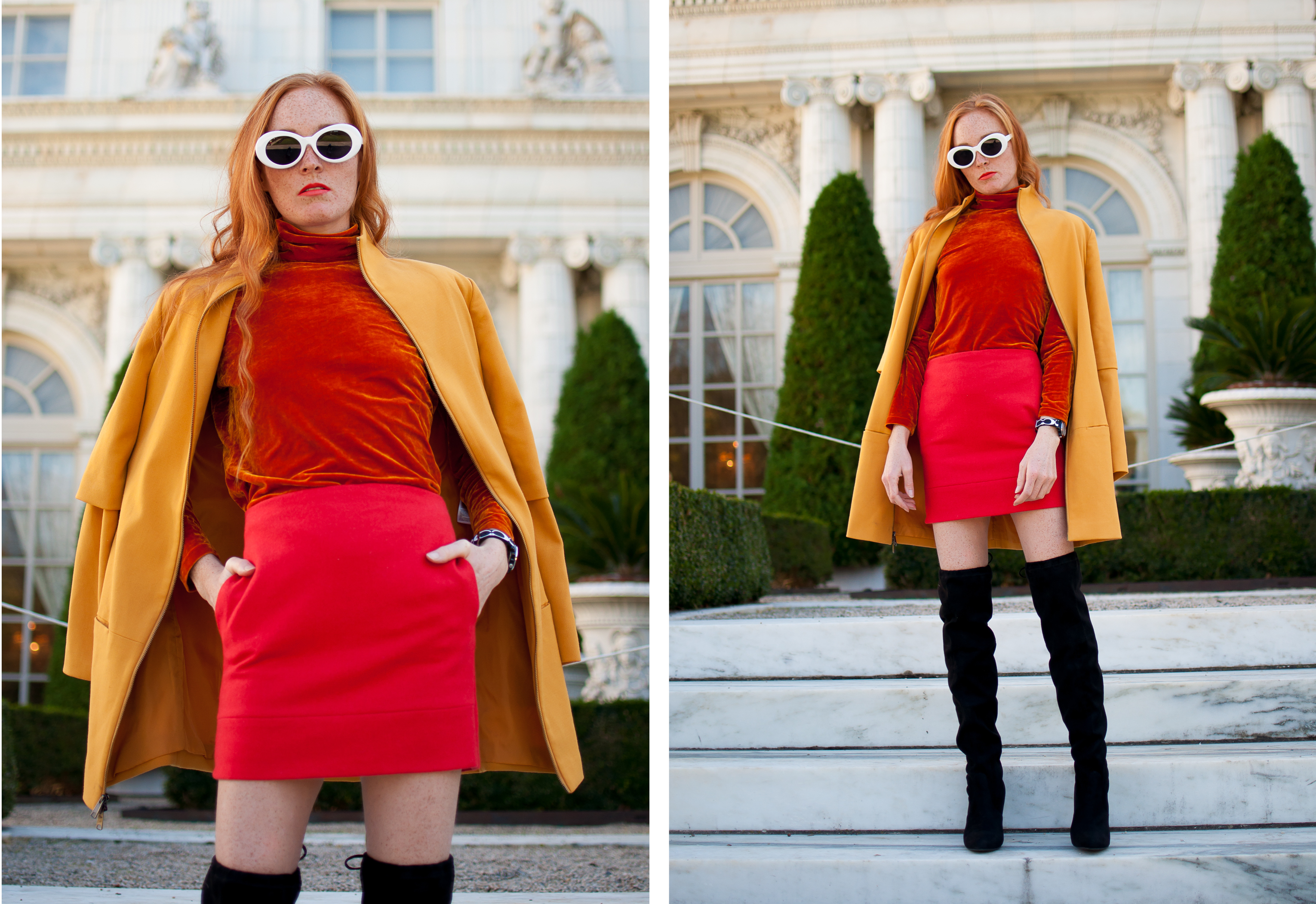 preppy fall fashion at Rosecliff mansion Newport
