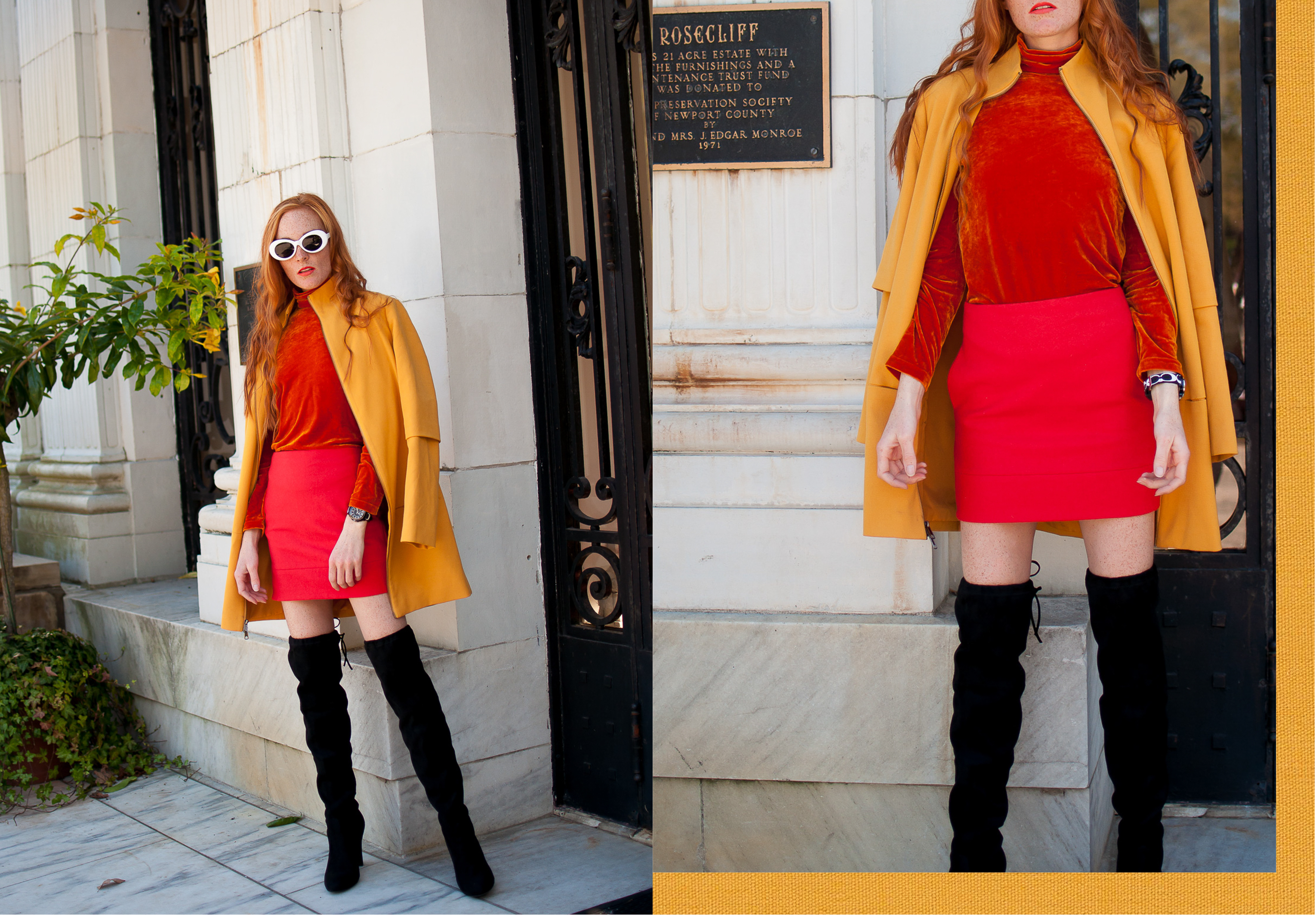 primary color block outfit with a mod style