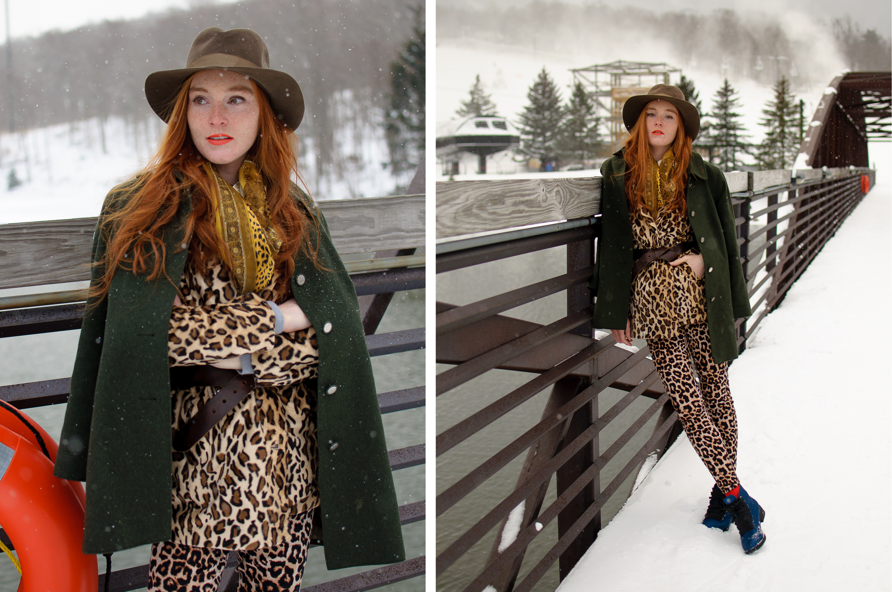 leopard print mixed with color for winter outfit