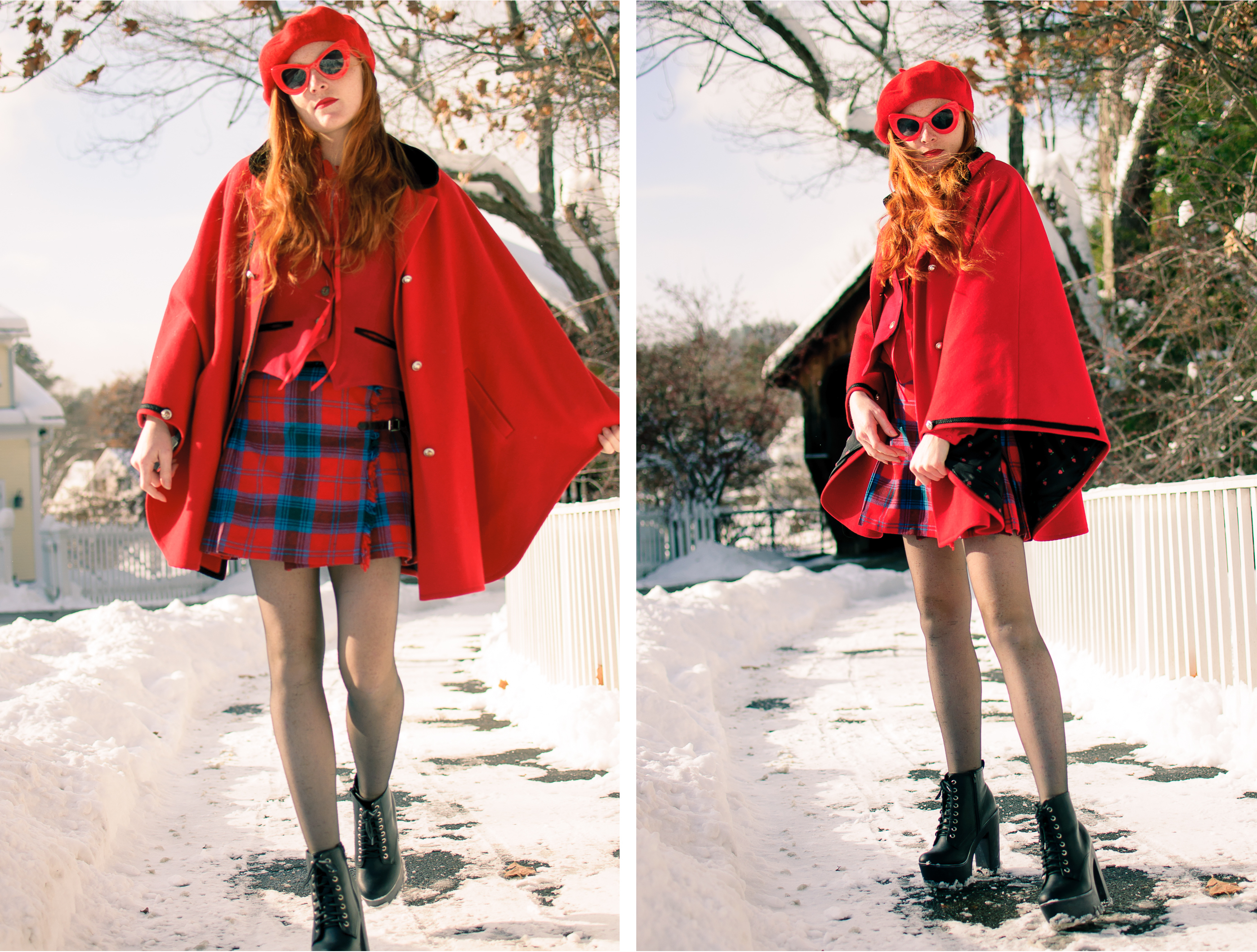 all red winter style outfit in New England 