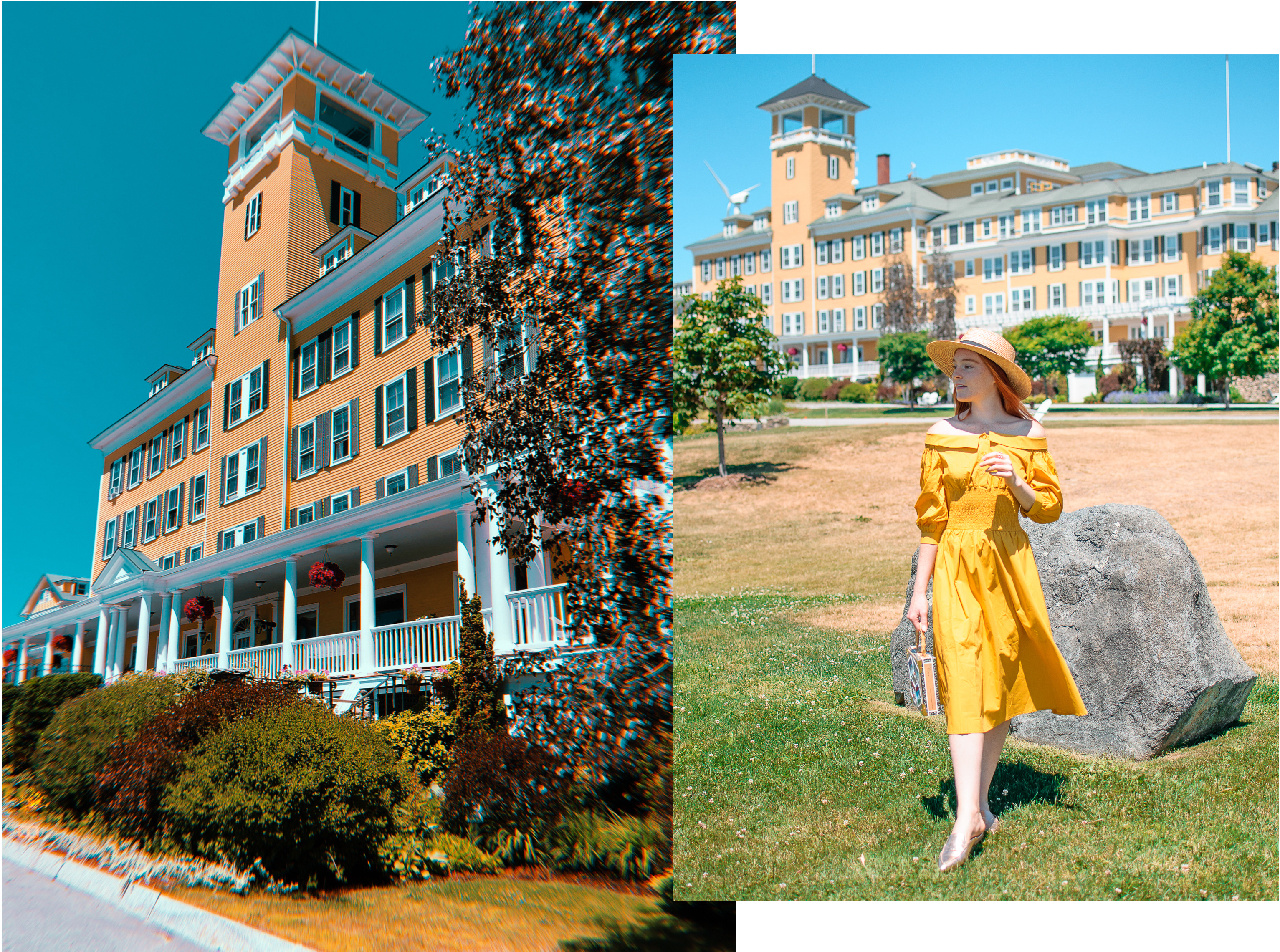 wearing a yellow dress at the Mountain View Grand Resort & Spa in New Hampshire
