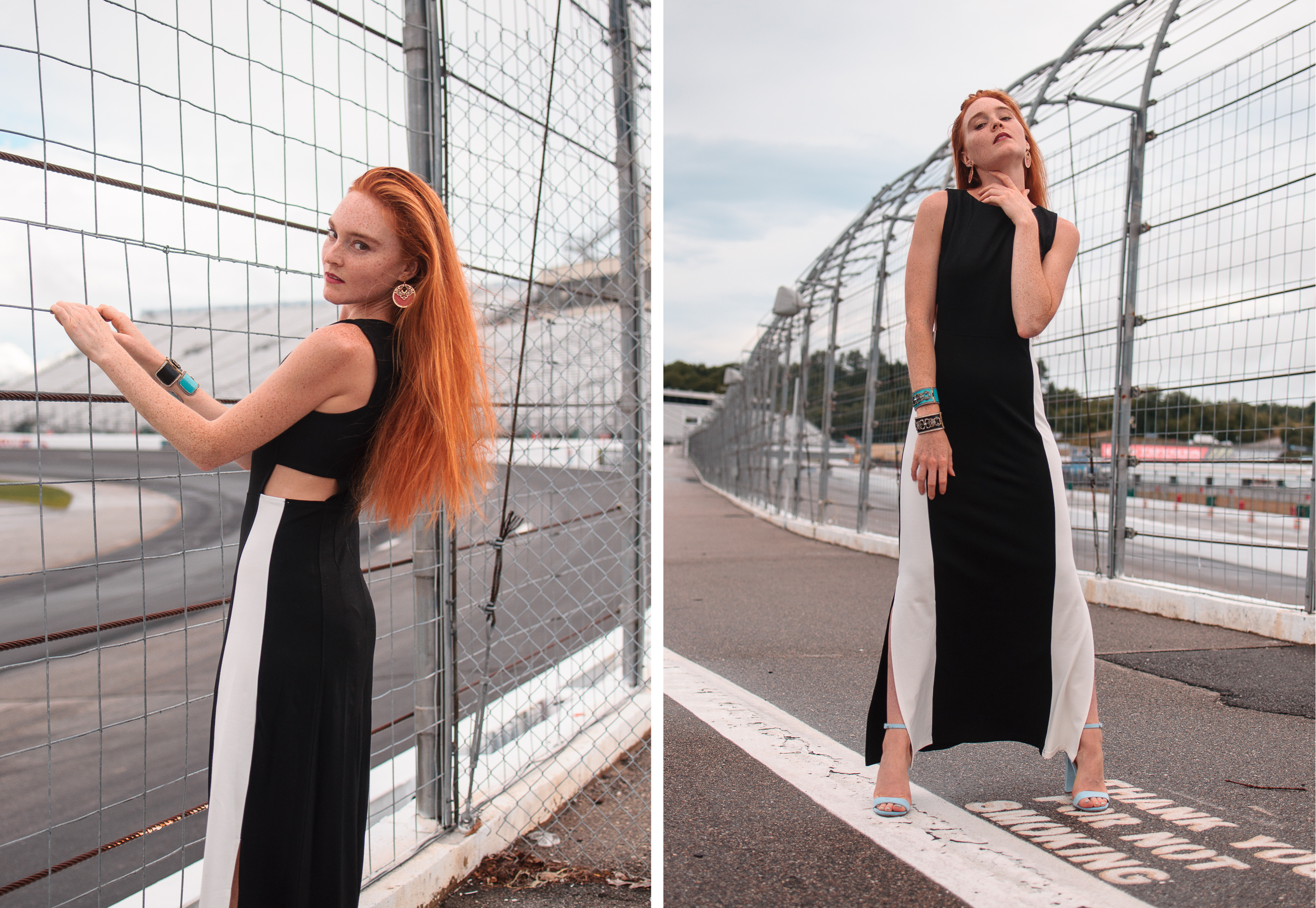blogger Mary O'Neill wearing chicwish contrast splendor cut out maxi dress 