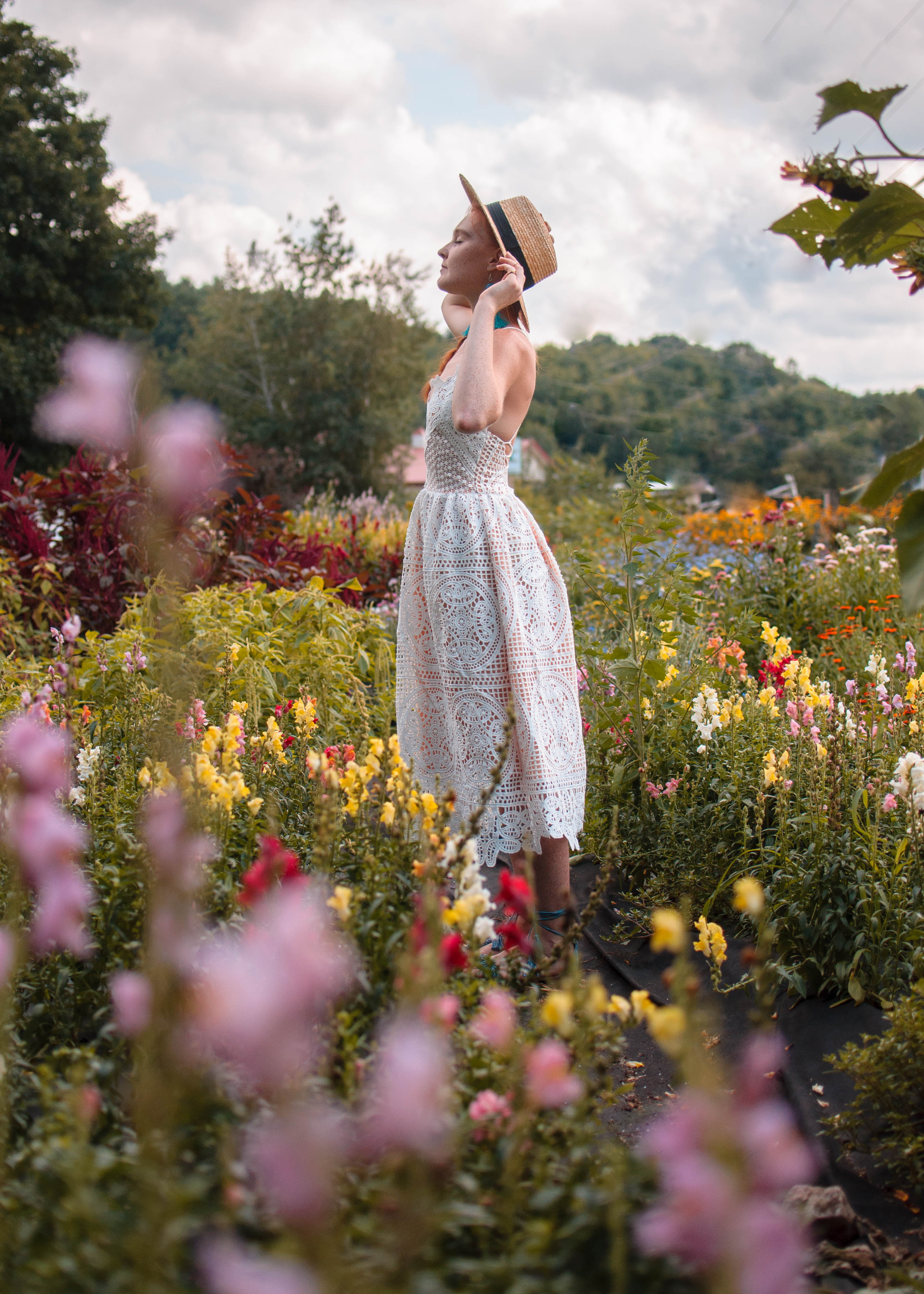 chicwish moonlit cross back crochet dress in flower garden