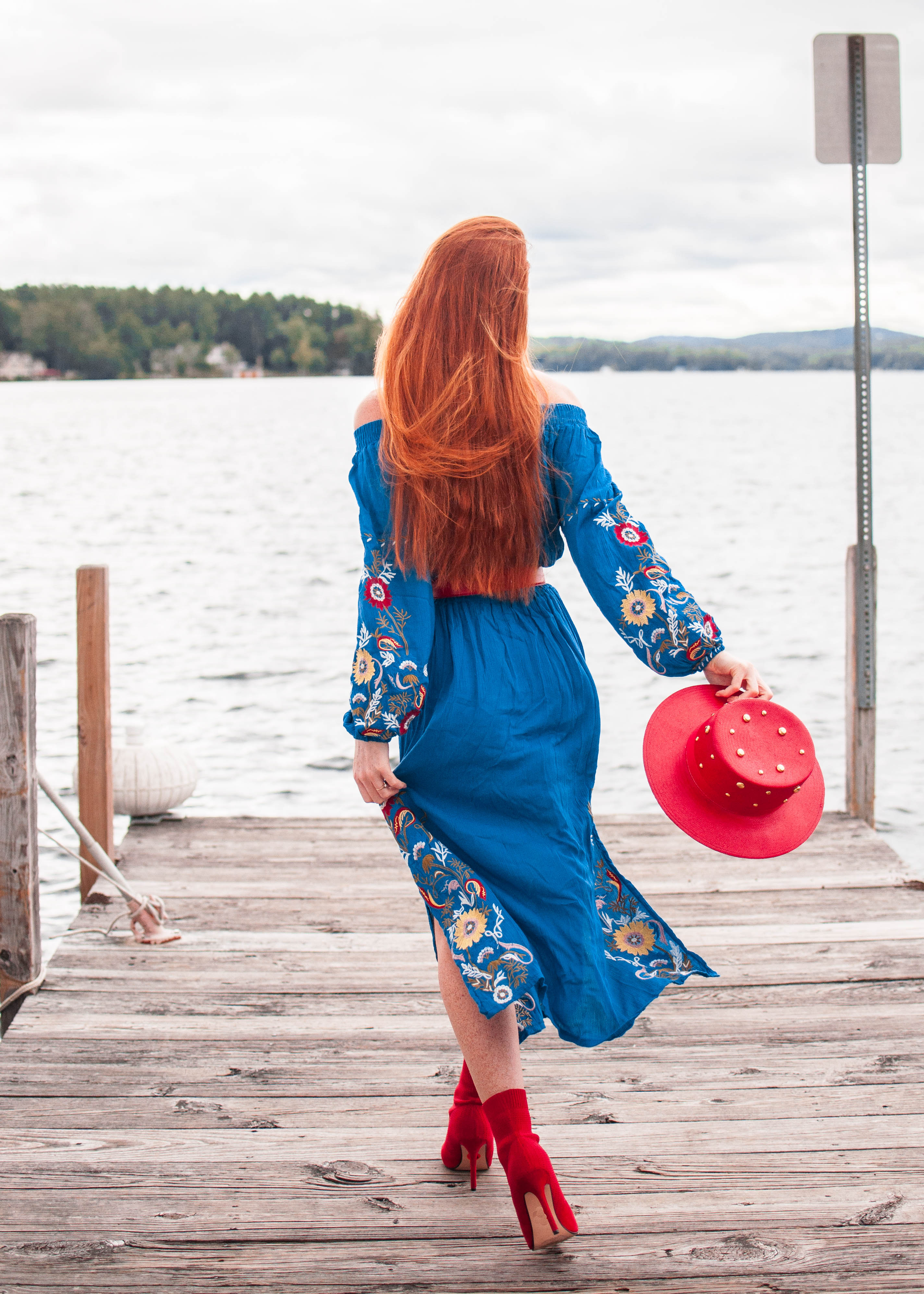 Chicwish sunshine vibe dress on the docks in Wolfeboro New Hampshire