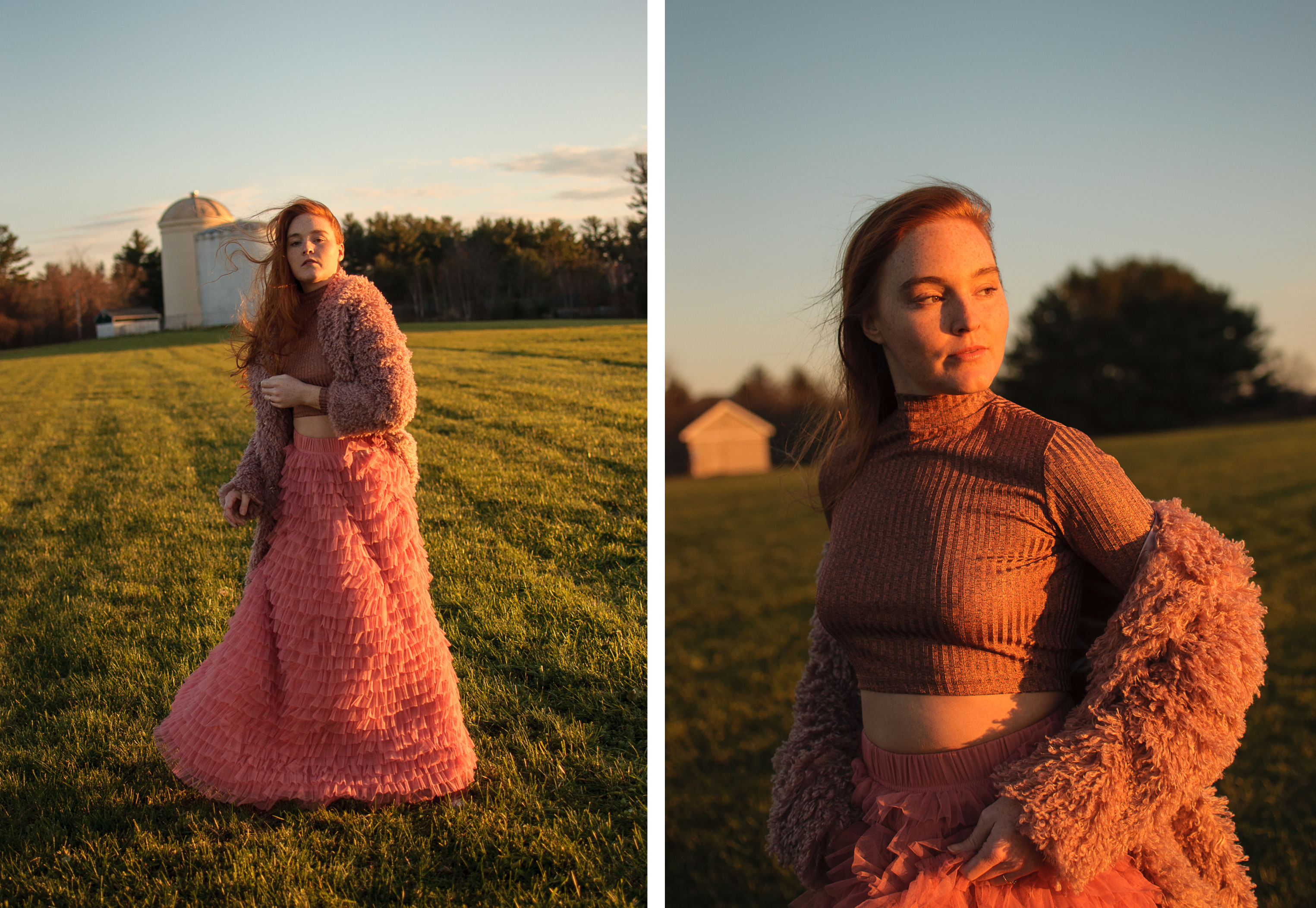 Chicwish pink faux fur coat and tulle skirt at golden hour